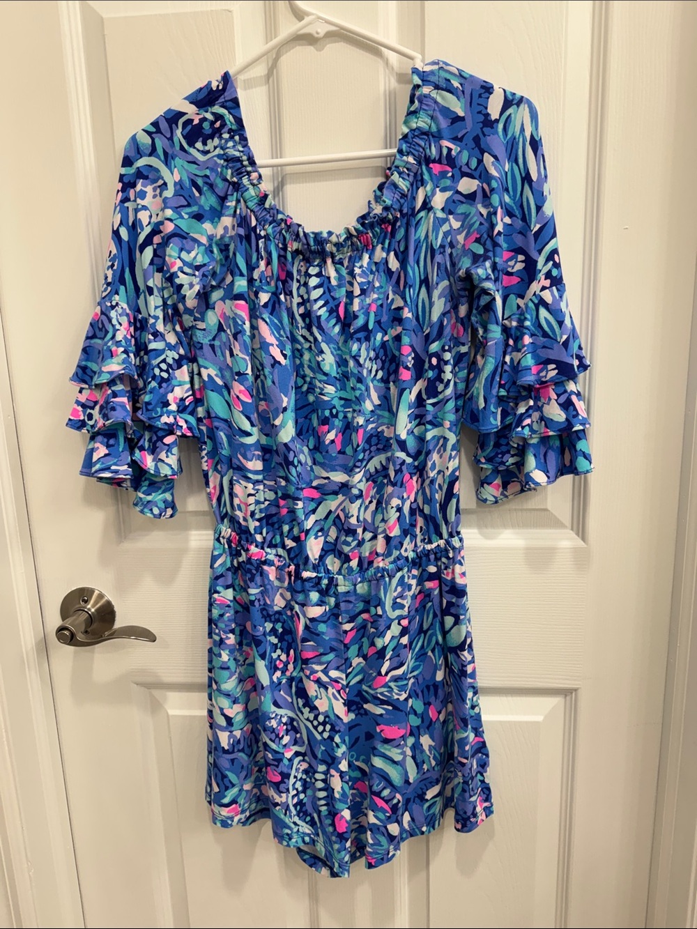 Lilly Pulitzer Blue Multi Print Off-Shoulder Romper